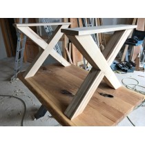 2 Stück Eichenkreuze, Tischbein, Tischgestell, Tischkreuz, Kufengestell, Eiche, naturbelassen, 72x78 cm